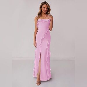 BARBIE™ AZAZIE Chiffon Ruffle Column Dress with Leg Slit
